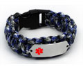 Blue Camo Paracord Medical ID Bracelet with Red Medical Emblem.